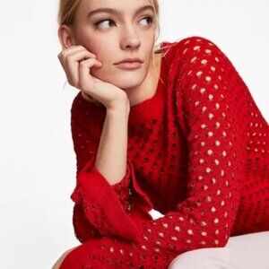 Zara Red Metallic Open Weave Knit Pullover Sweater Size M EUC